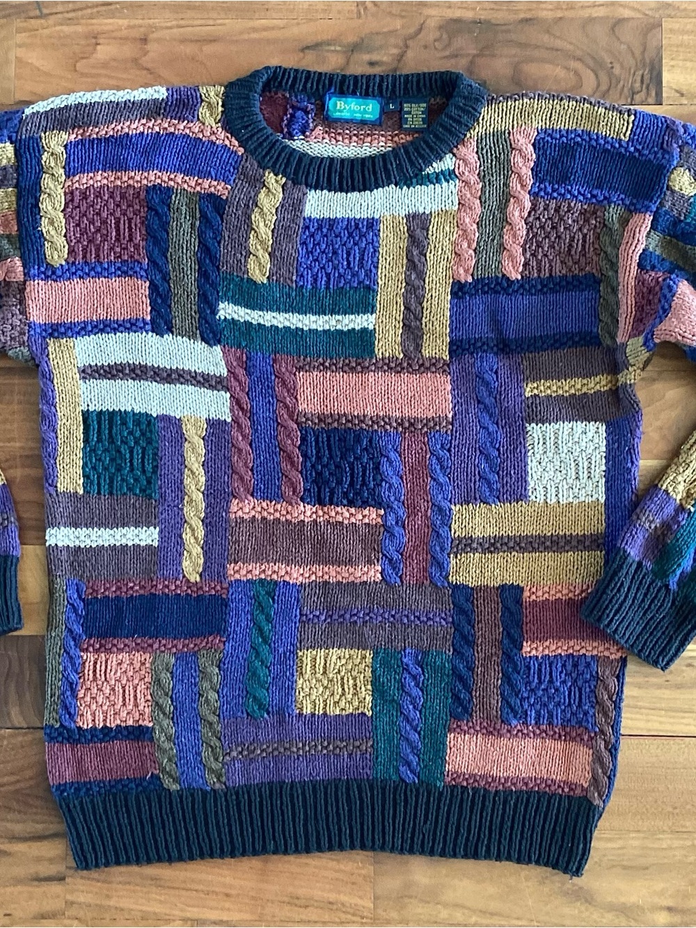 90’s Byford Patchwork Textures Silk Blend Crewneck Sweater - Men's